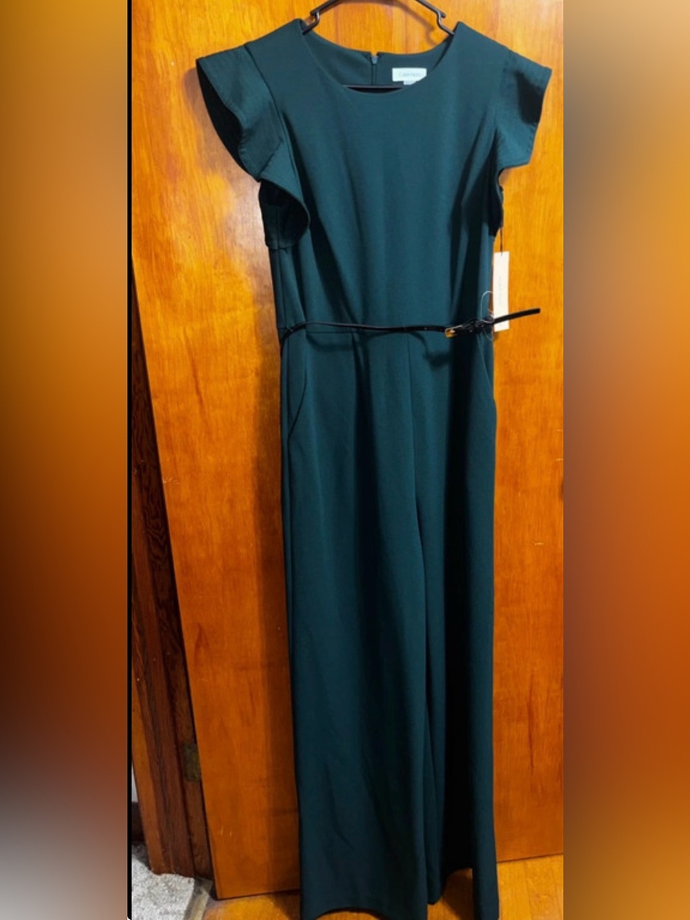 Calvin Klein Dark Teal Wide-Leg Jumpsuit with Slim Belt Size 12